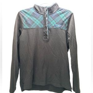 LL Bean Womens 1/4 Button Rugby Henley Shirt Long Sleeve Blue Plaid Medium